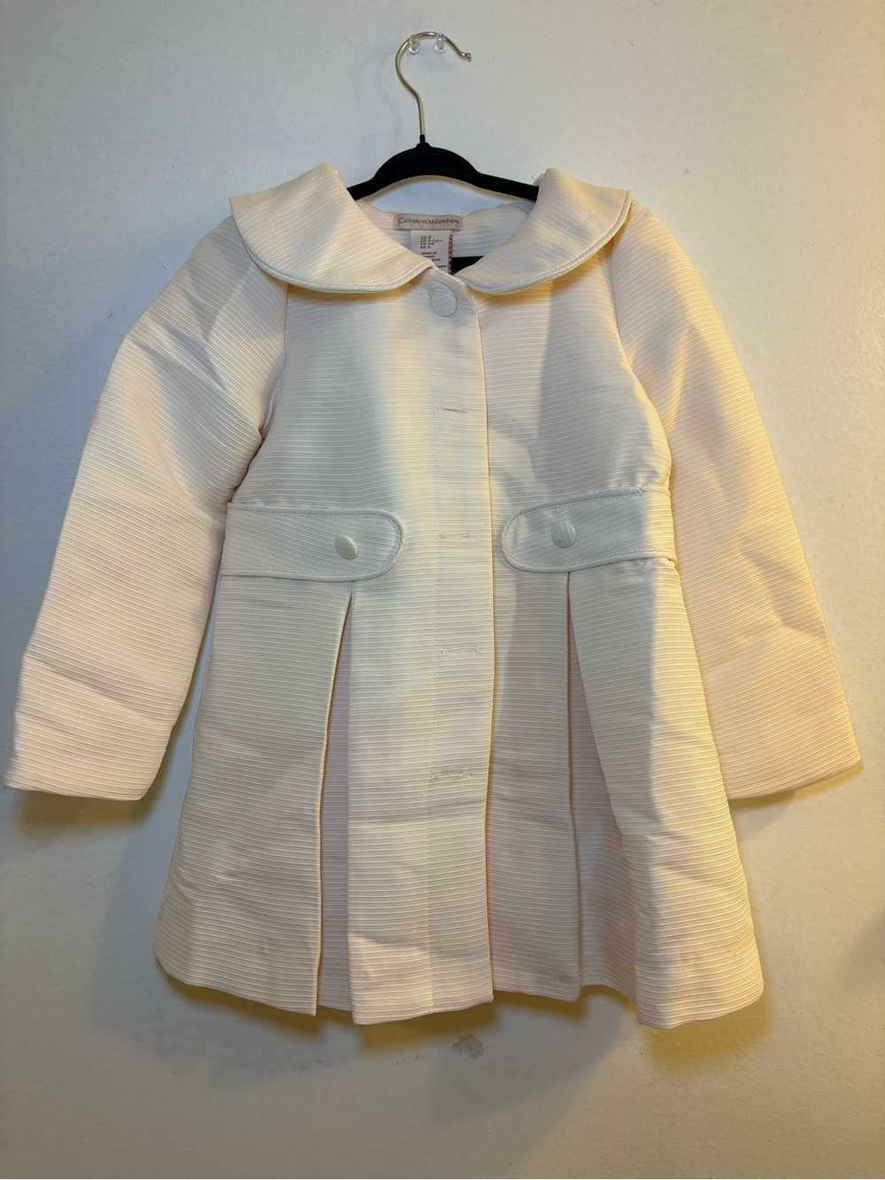 Catherine Malandrino Cream Textured Peter Pan Collar Swing Coat
